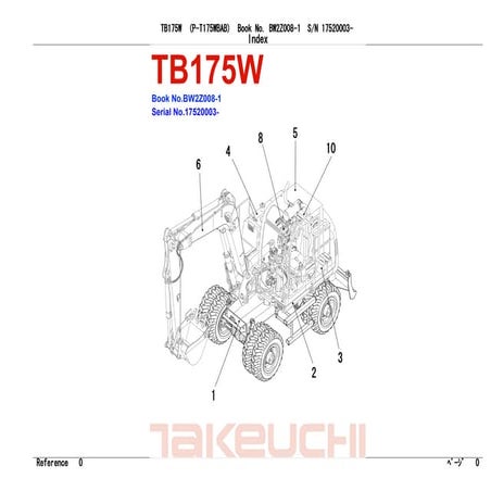 Takeuchi tb175 w hydraulic excavator parts catalogue manual (serial no. 17520...