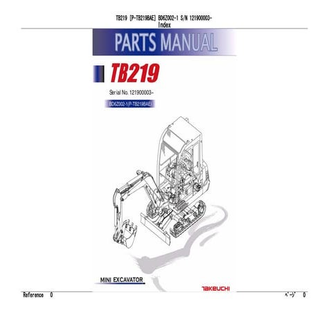 Takeuchi tb219 mini excavator parts catalogue manual (serial no. 121900003 an...