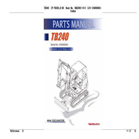 Takeuchi tb240 mini excavator parts catalogue manual (serial no. 124000003 an...