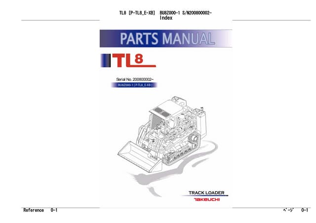 Takeuchi tl8 track loader parts catalogue manual (serial no