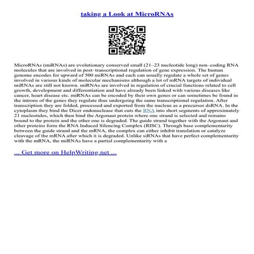 Taking A Look At MicroRNAs