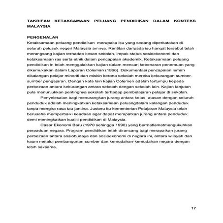 Takrifan ketaksamaan peluang pendidikan dalam konteks malaysia