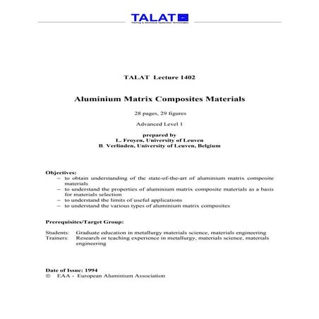 TALAT Lecture 1402: Aluminium Matrix Composite Materials