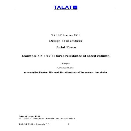 TALAT Lecture 2301: Design of Members Example 5.5: Axial force ...