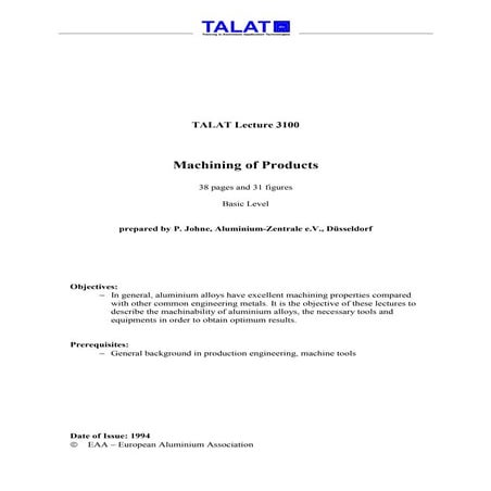 TALAT Lecture 3100: Machining of Products