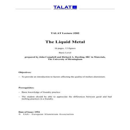TALAT Lecture 3202: The Liquid Metal