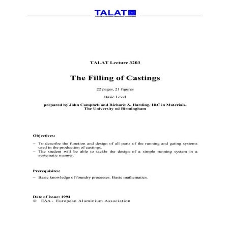 TALAT Lecture 3203: The Filling of Castings