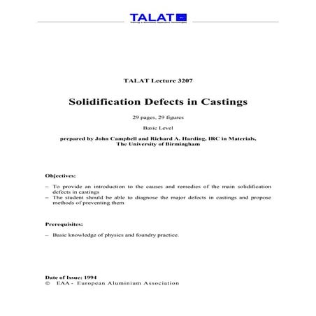 TALAT Lecture 3207: Solidification Defects in Castings