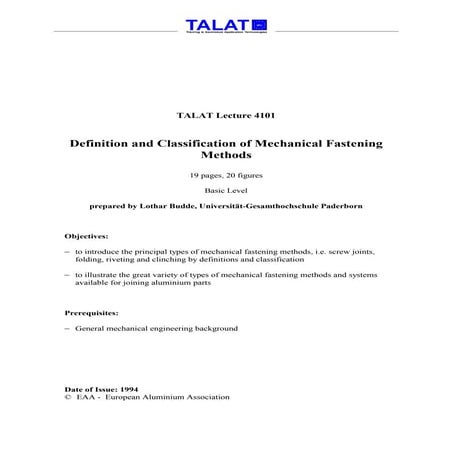 TALAT Lecture 4101: Definition and Classification of Mechanical Fastening Met...