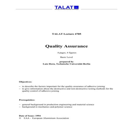 TALAT Lecture 4705: Quality Assurance