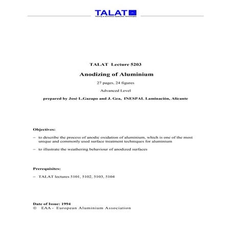 TALAT Lecture 5203: Anodizing of Aluminium