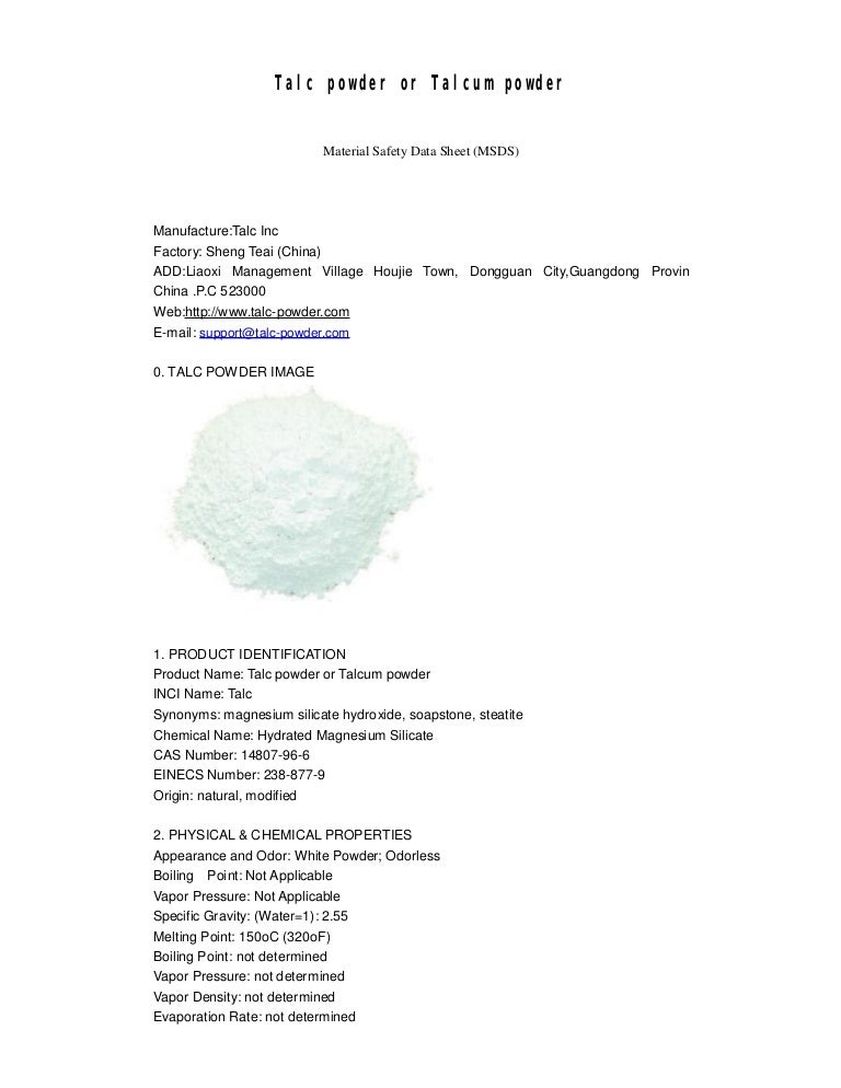 Talc Powder Msds