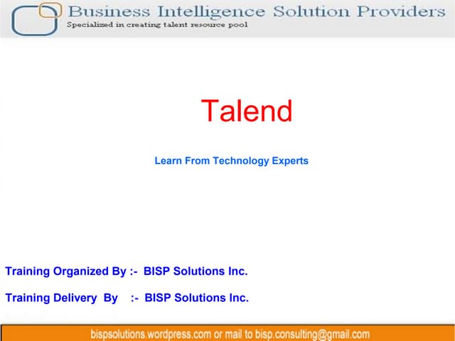 Talend training by BISP Solutions Inc.