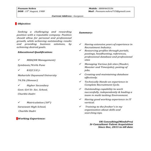 Sr Consultant - Talent acquisation