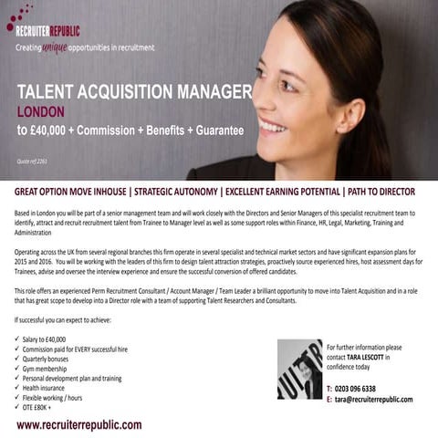 Talent Acquisition Manager | London | Tara Lescott Rec2Rec | Ref 2261