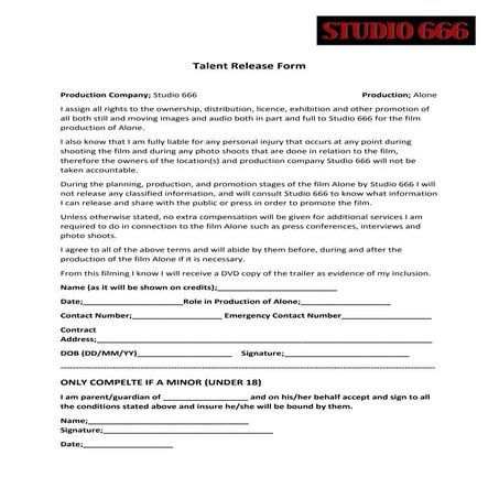 Talent Release Form