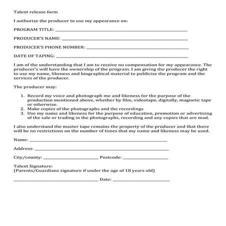 Talent Release Form