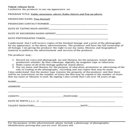 Talent release form