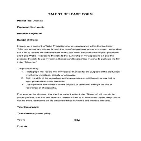 Talent release form | DOCX