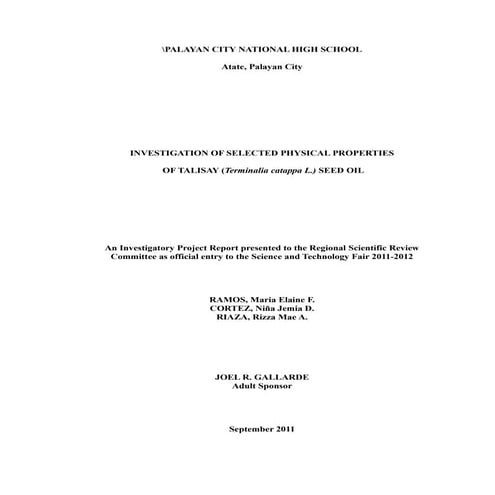 Investigatory Project- TALISAY