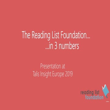 Talis Insight Europe 2019: The Reading List Foundation in 3 numbers