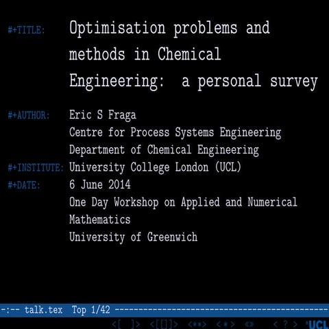 Optimisation problems and methods in Chemical Engineering: a personal survey