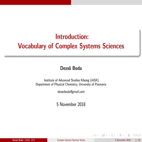 Introduction: Vocabulary of Complex Systems Sciences