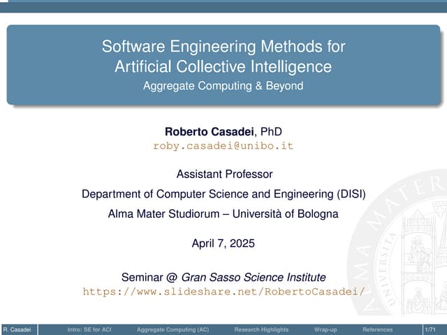 Software Engineering Methods for Artificial Collective Intelligence
