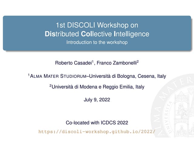 Introduction to the 1st DISCOLI workshop on distributed collective intelligence