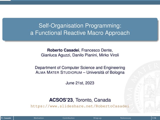Self-Organisation Programming: a Functional Reactive Macro Approach (FRASP) [...