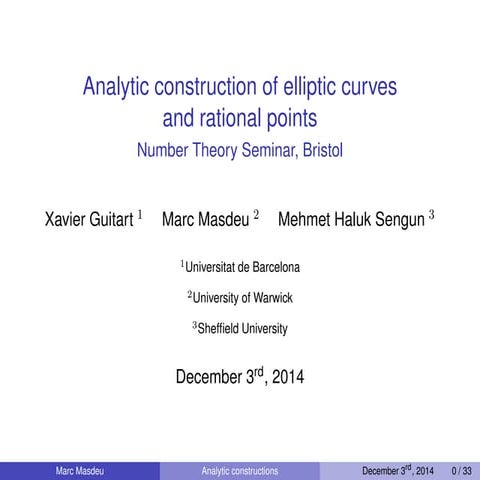 Analytic construction of elliptic curves and rational points