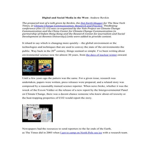 Climate Communication and Digital Media in the West