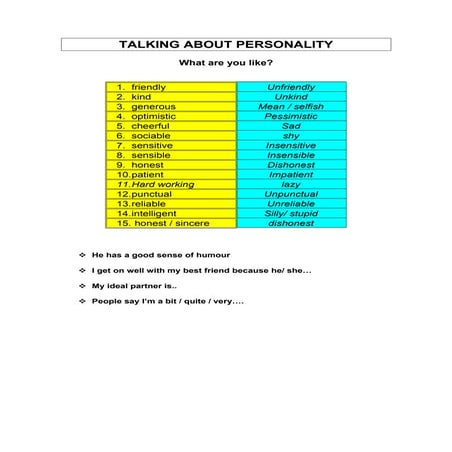 Talking about personality