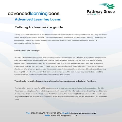 A guide to talking to learners about advanced learning loans, 