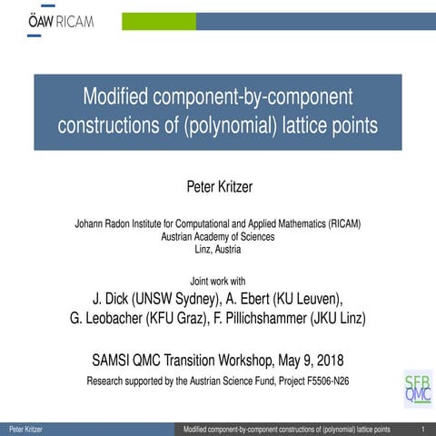 QMC: Transition Workshop - Reduced Component-by-Component Constructions of (P...