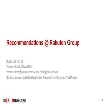 Recommendations @ Rakuten Group