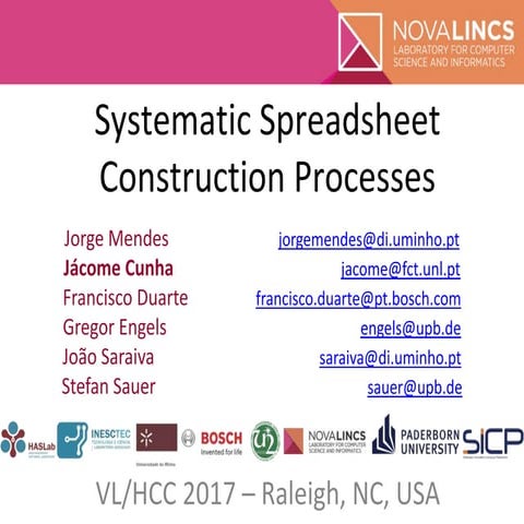 Systematic Spreadsheet Construction Processes @ VL/HCC 2017