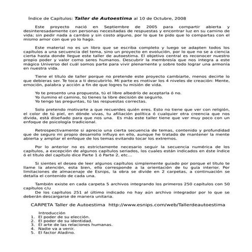 Taller De  Autoestima  Indice