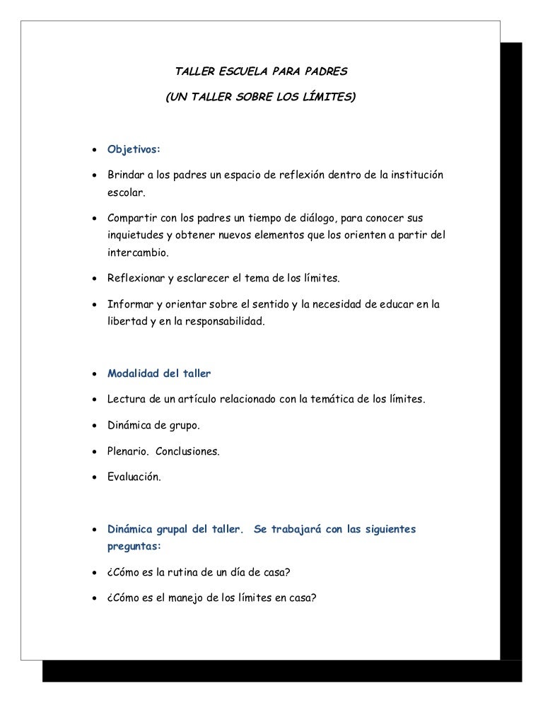 Taller Escuela Para Padres