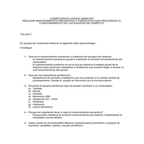 Taller 1 REALIZAR MANTENIMIENTO PREVENTIVO Y PREDICTIVO QUE PROLONGUE EL FUNC...