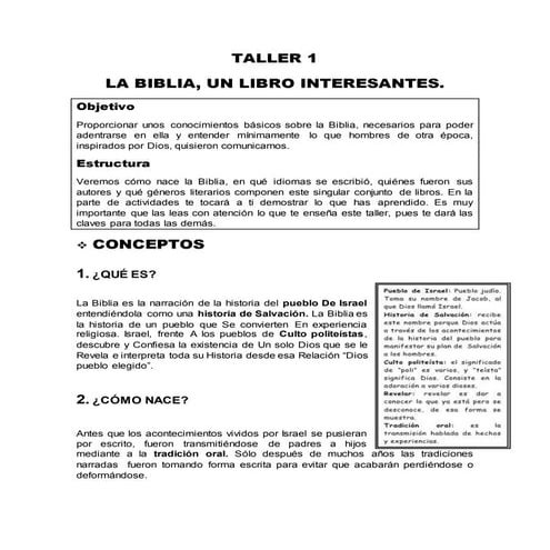 Taller 1: LA BIBLIA, UN LIBRO INTERESANTES