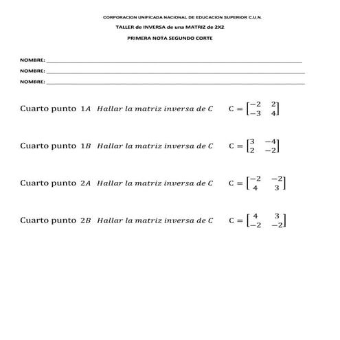 Taller 1 de inversas 2 x2