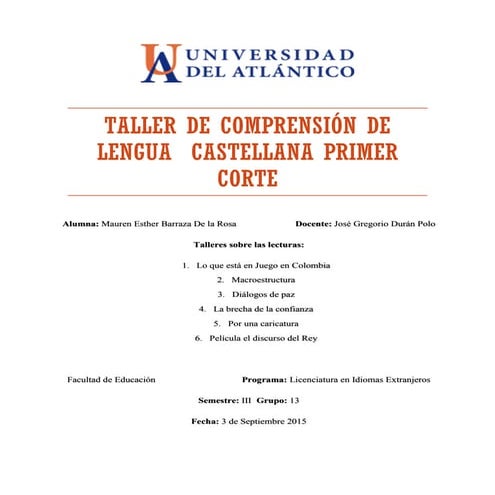 Taller lengua castellana Jose Gregorio Durán 1