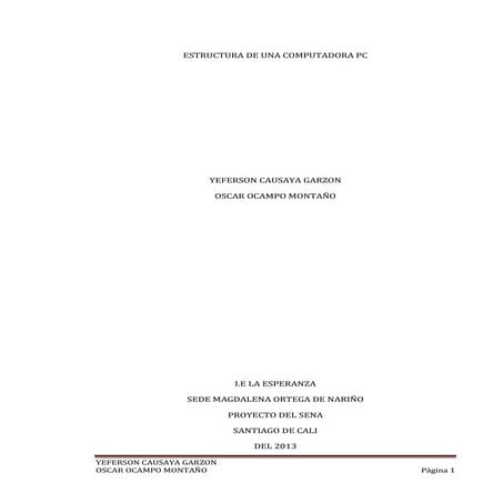 Taller #1 la estrutura del pc de yeferson causaya, oscar ocampo