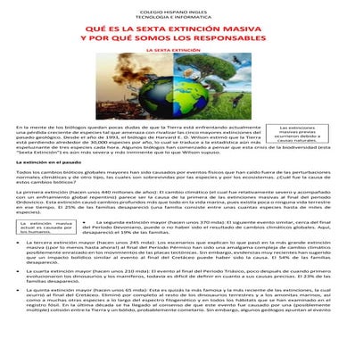 Taller 3.  la sexta extinción