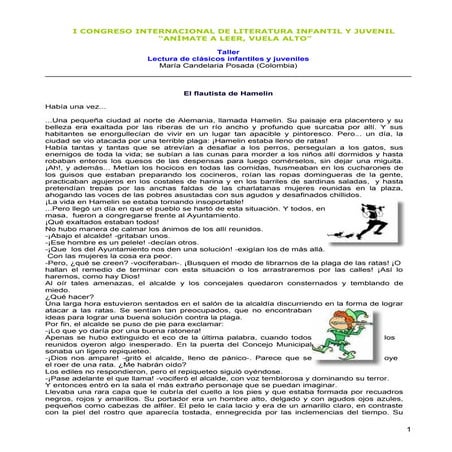 Taller 3: Lectura El Flautista De Hamelin