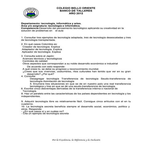 Taller 3 tecnologia grado 11 | DOCX