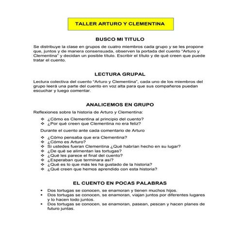 TALLER CUENTO ARTURO Y CLEMENTINA 