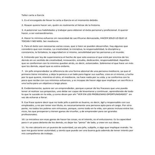 Taller Carta a García