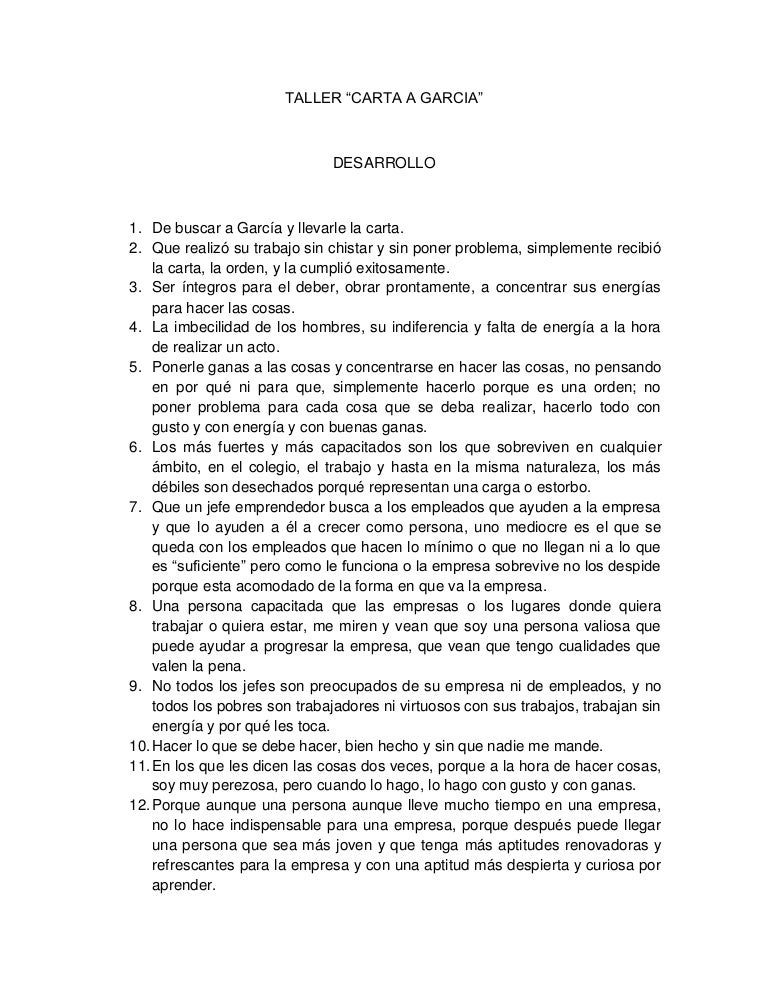Taller carta a Garcia